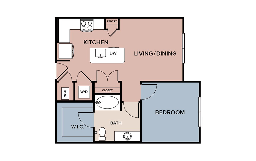 a1 - Houston 1 bedroom and 1 bathroom Apartment Floorplan