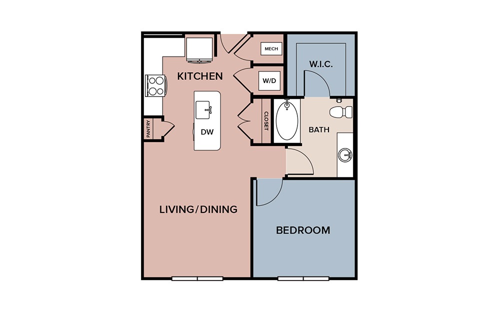 a1 alt - Houston 1 bedroom and 1 bathroom Apartment Floorplan