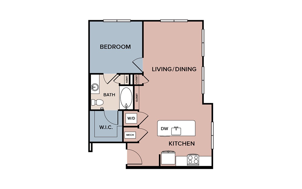 a3 - Houston 1 bedroom and 1 bathroom Apartment Floorplan