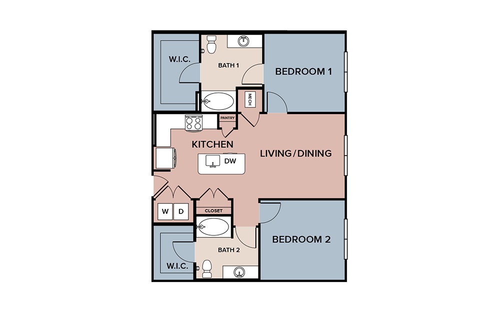 b1 - Houston two bedroom and two bathroom Apartment Floorplan