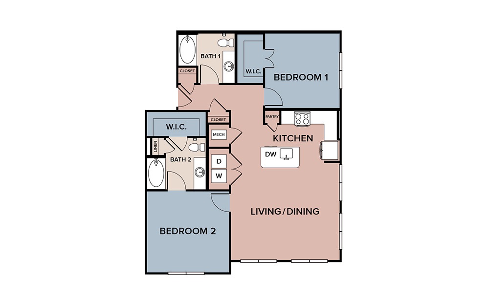 b3 - Houston two bedroom and two bathroom Apartment Floorplan